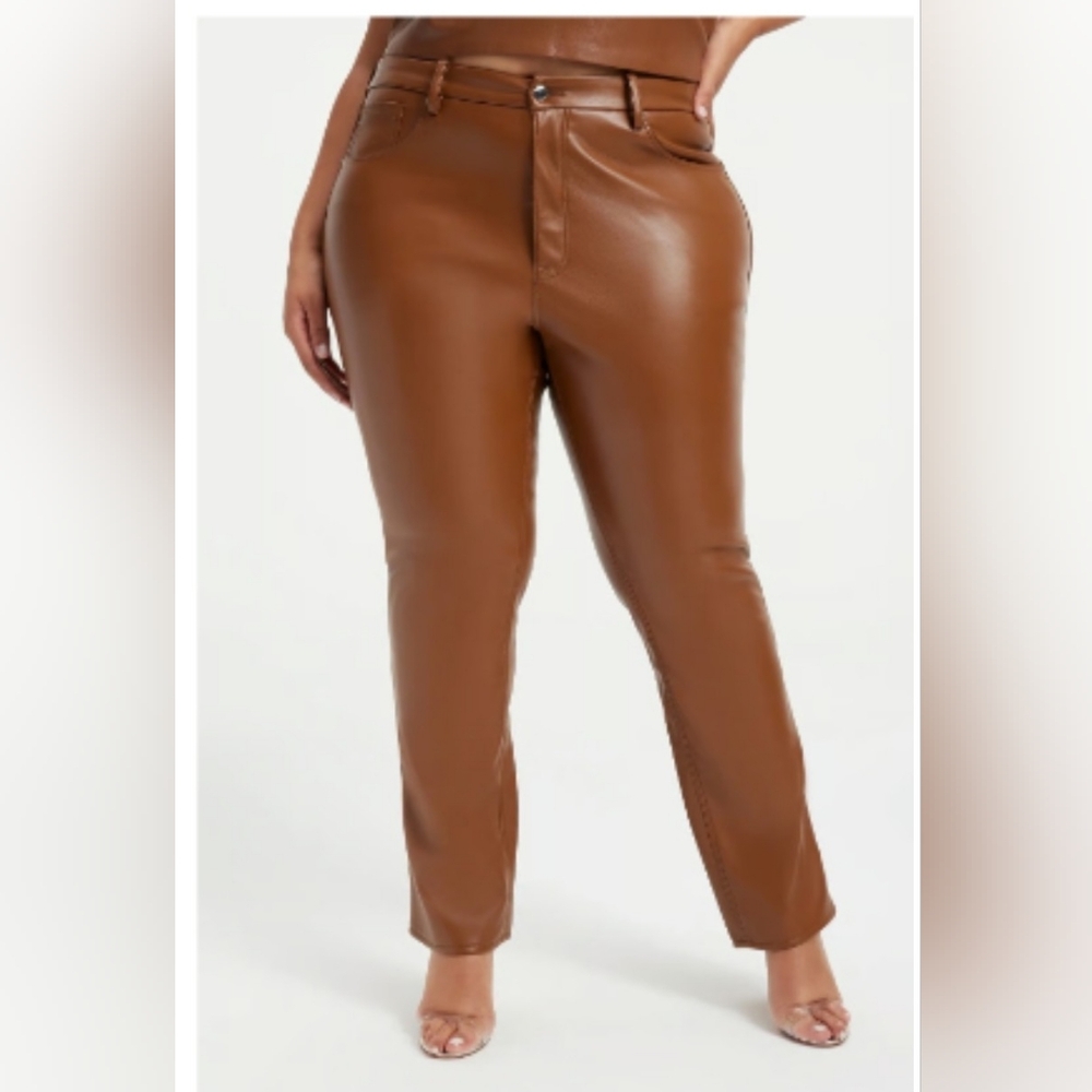 New….Good American Burnt Caramel Faux Leather Pants